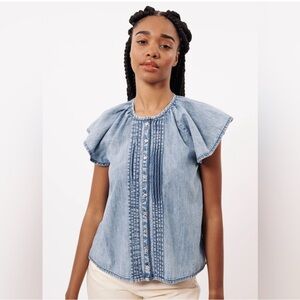 FRNCH Leni Blue Jean Blouse Women’s size large EUC